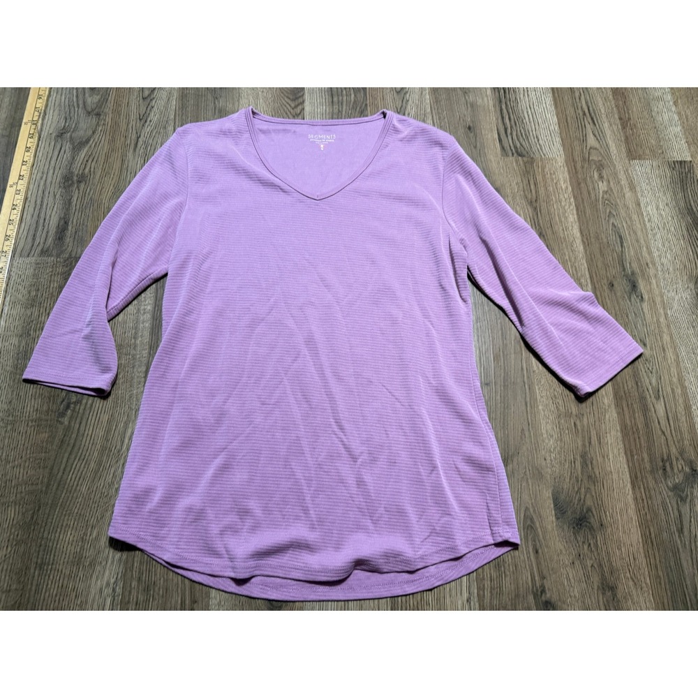 Segments Shirt Women's Size Medium 3/4 Sleeve Shirt V-neck Purple